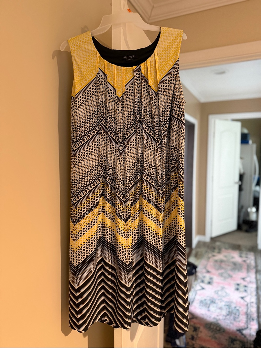 Perceptions Yellow and Black Chevron Midi Dress